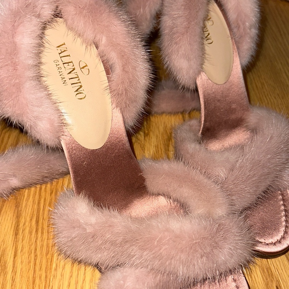 Valentino Garavani Mink Fur Ankle Strap Heels